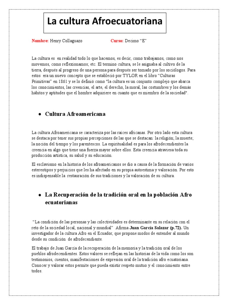 Cultura y dialectos afroecuatorianos | PDF | Sociedad | Ecuador