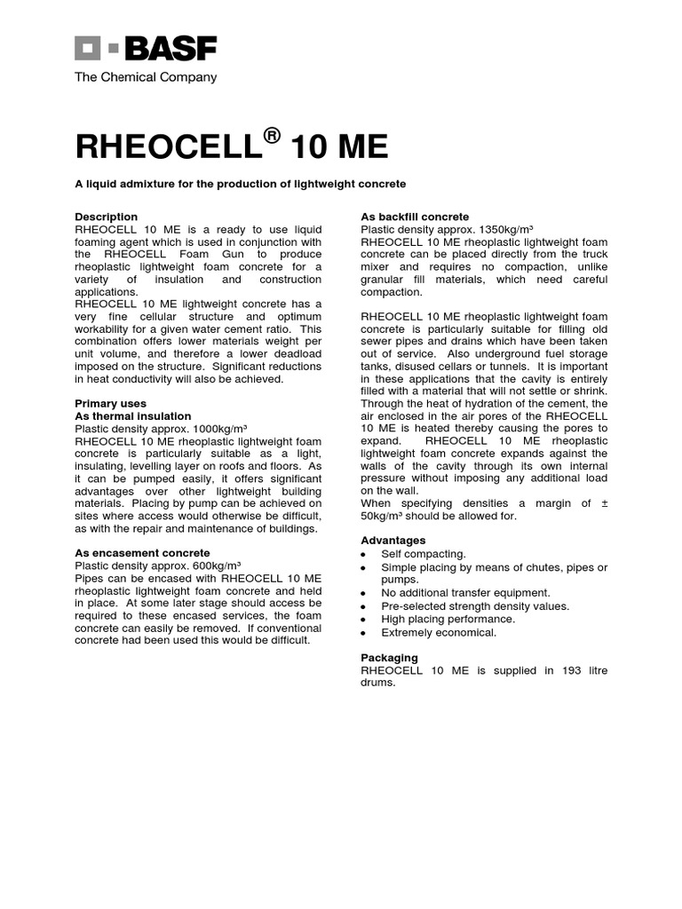 Rheocell 10 ME: A Liquid Admixture For The Production of Lightweight ...