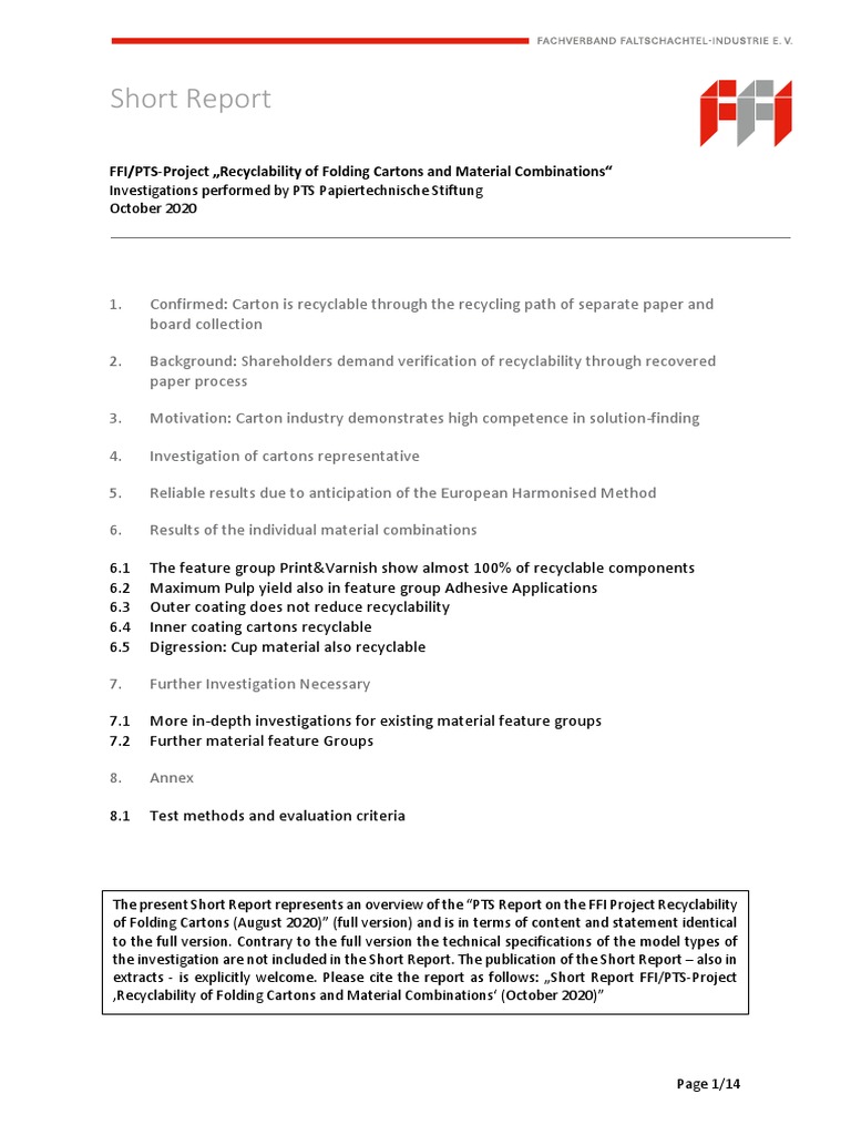 Folding Carton Recyclability Study | PDF | Paper | Recycling
