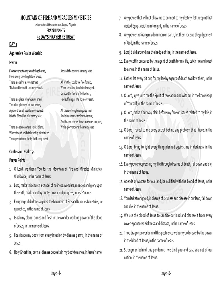 Mountain of Fire and Miracles Ministries: Prayer Points | PDF | Jesus | Religious Belief And ...