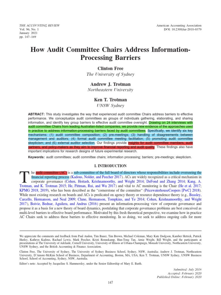 How Audit Committee Chairs Address Information-Processing Barriers ...