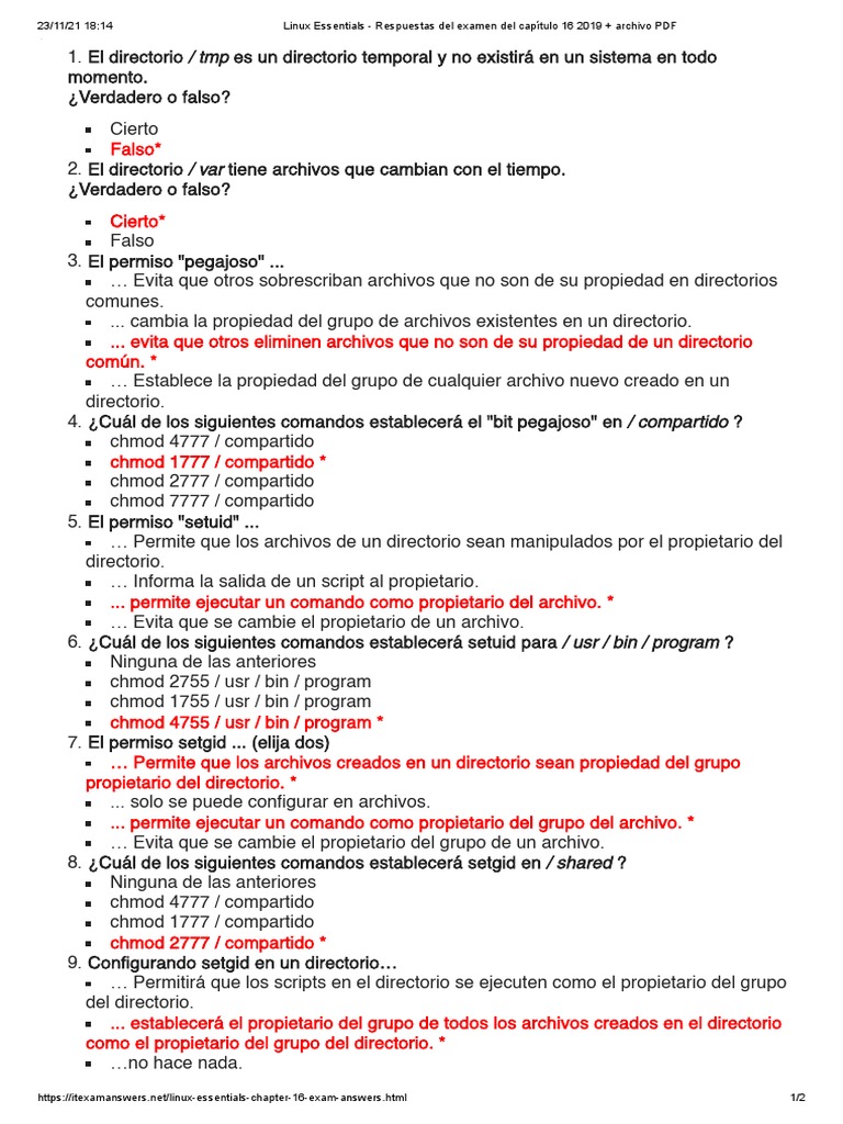 Respuestas Examen Linux Essentials 16 | PDF | Archivo de computadora ...
