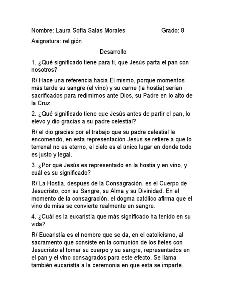 Trabajo de Religion PDF eucaristía Creencia y doctrina cristiana