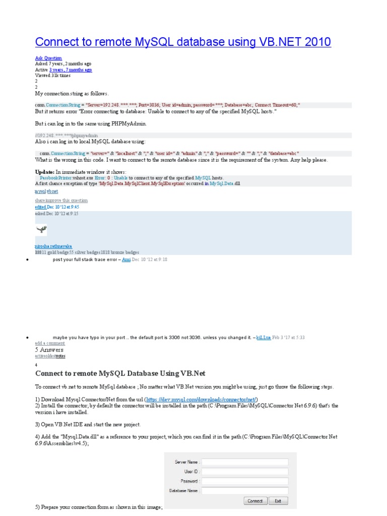 Connect To Remote MySQL Database Using VB | PDF | Ip Address | My Sql