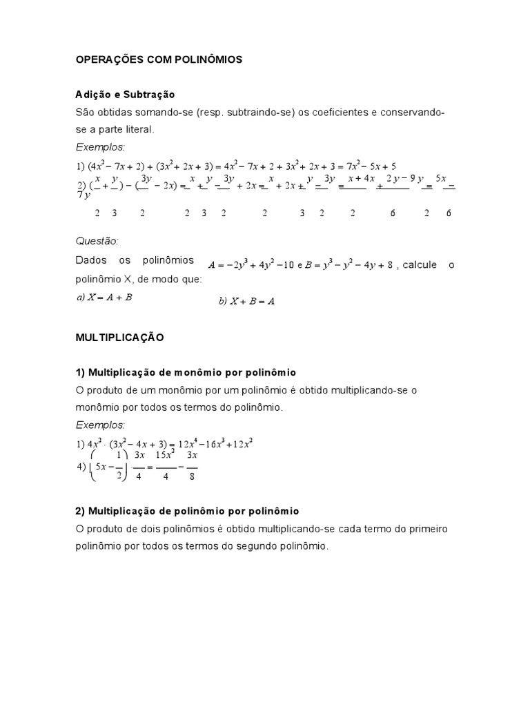Operações Com Polinômios | PDF