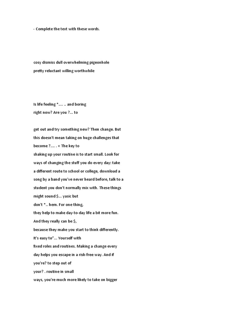 Complete The Text With These Words | PDF | Language Arts & Discipline ...