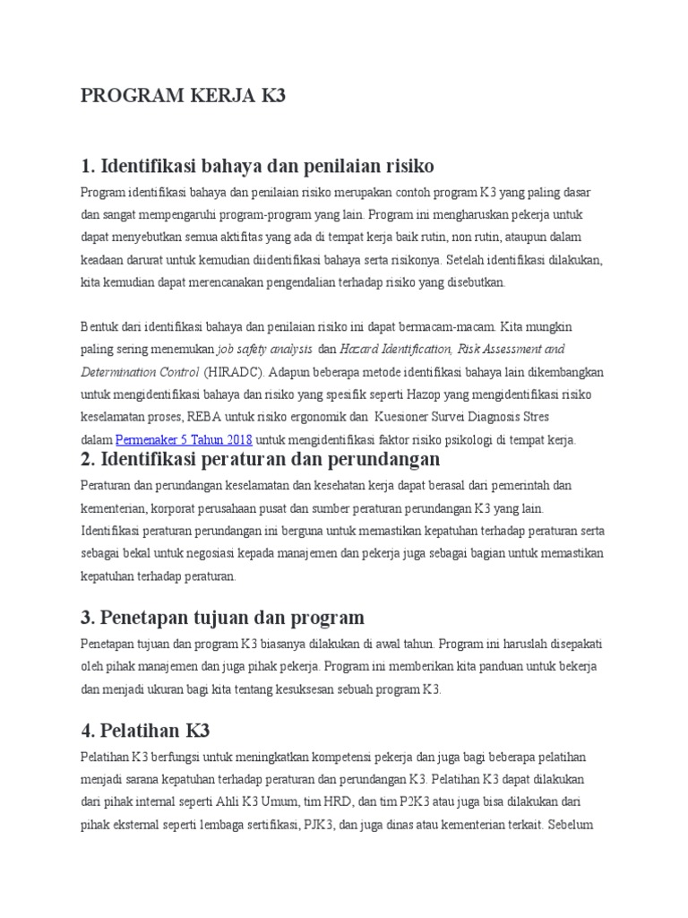 Program Kerja K3 dan Implementasinya | PDF