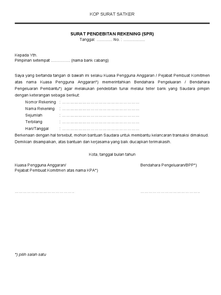 Surat Pendebitan Rekening (SPR) | PDF | Pengelolaan Keuangan & Uang