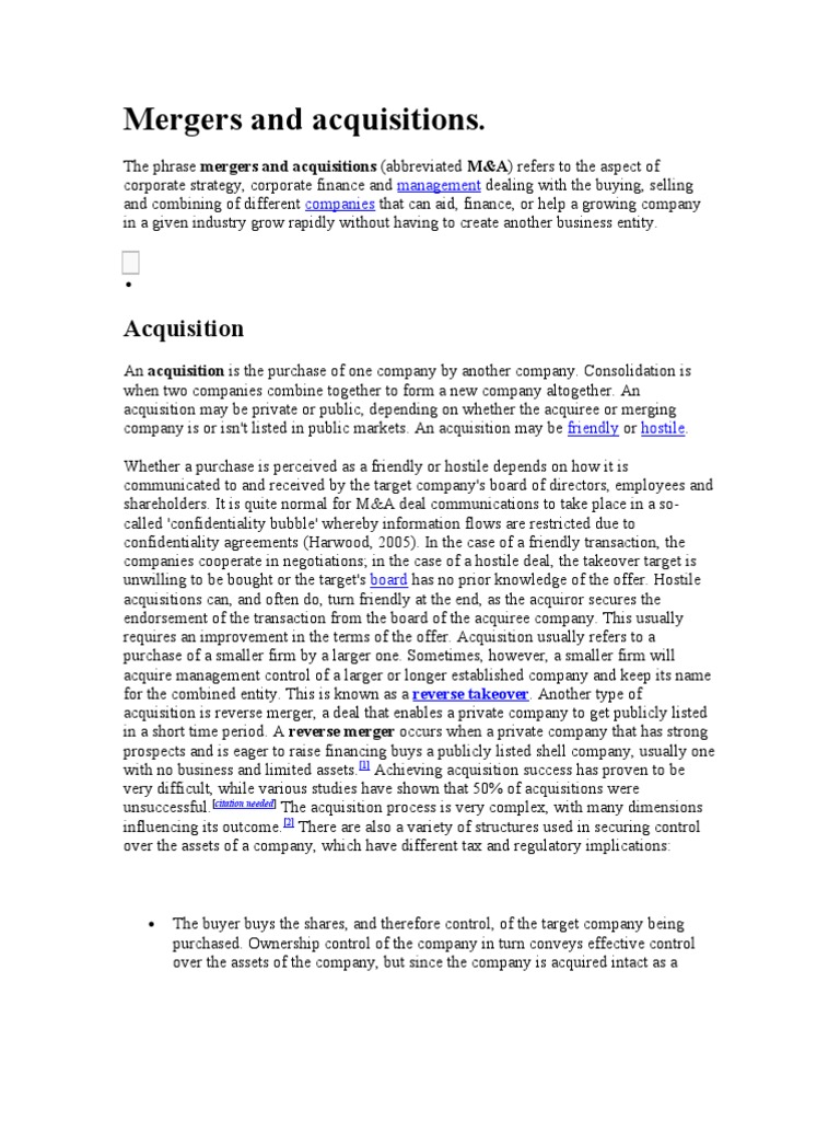 Mergers and Acquisitions | PDF | Mergers And Acquisitions | Discounted ...