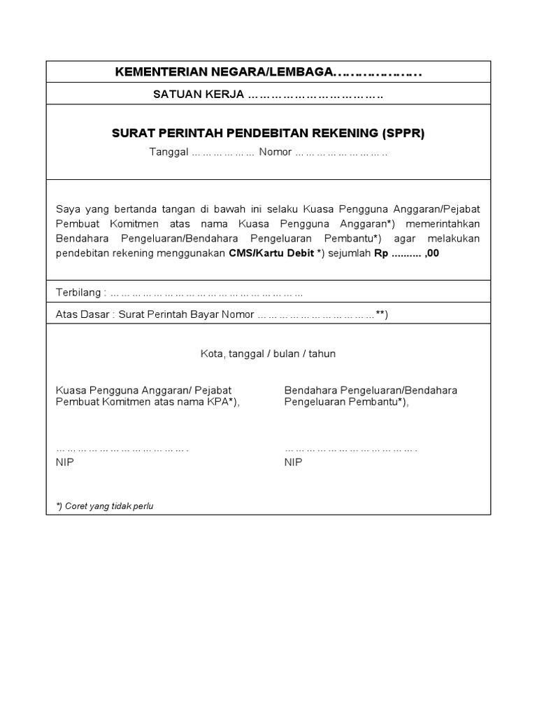 Surat Perintah Pendebitan Rekening Sppr Pdf