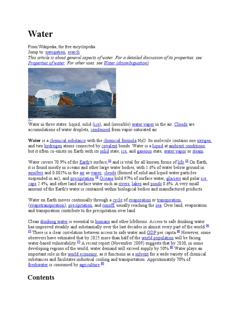 Water | PDF | Metabolism | Properties Of Water