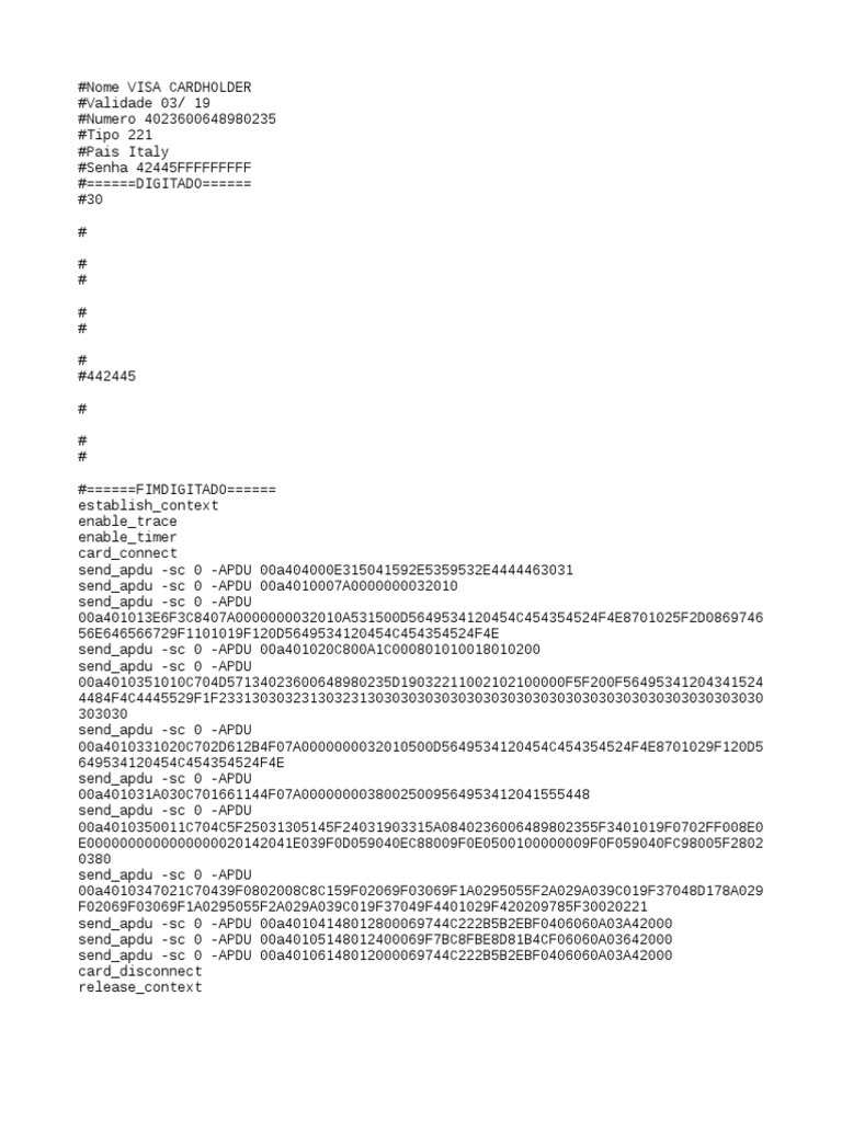 Visa Card APDU Command Sequence | PDF