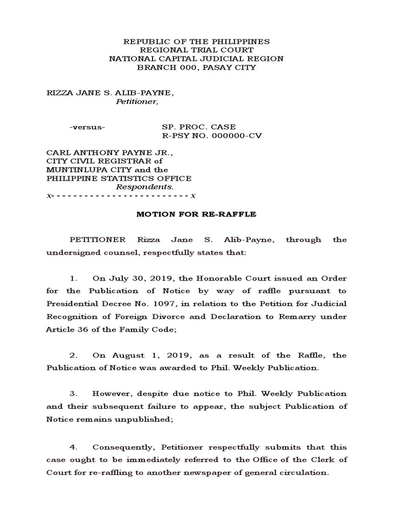 Motion For Re-Raffle Sample | PDF | Courts | Constitutional Law