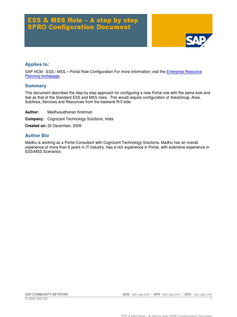 ESS and MSS Role - A Step by Step SPRO Configuration Document | PDF ...