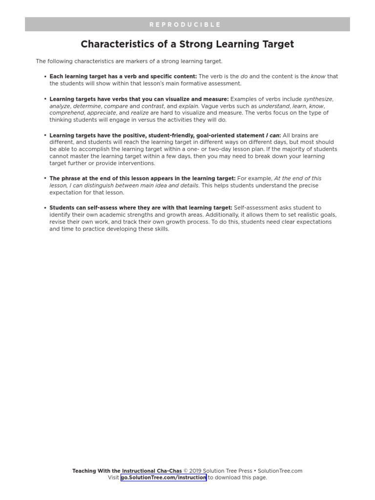 Characteristics of A Strong Learning Target: Reproducible | PDF | Business