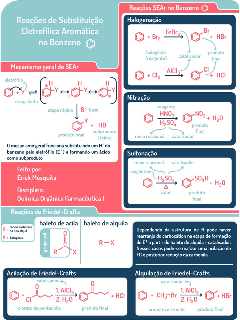 Infográfico - Reações de Substituição Eletrofílica Aromática No Benzeno ...