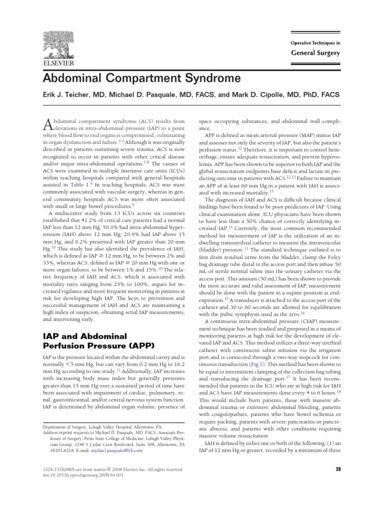 Abdominal Compartment Syndrome | PDF | Kidney | Diseases And Disorders