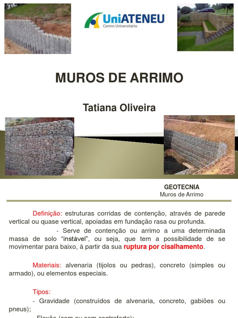 Tipos de Muros de Arrimo PDF, PDF, Argamassa (alvenaria)