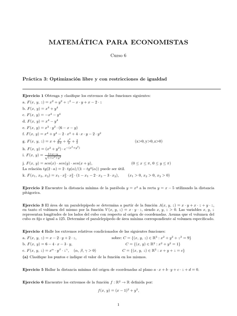 Optimización en Matemáticas para Economistas | PDF | Precios | Teoría ...
