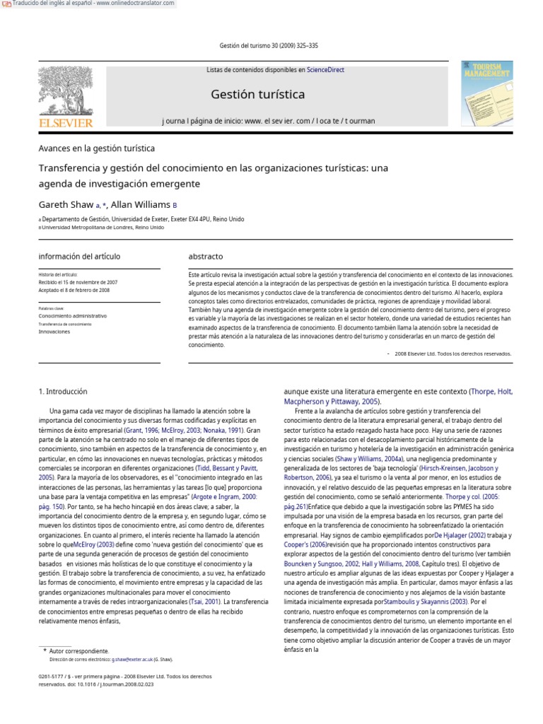 Shaw - Knowledge Transfer and Management in Tourism Organisations - An ...