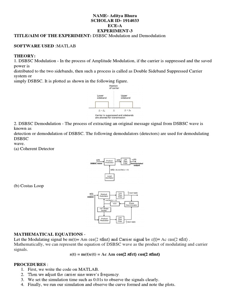 DSBSC and SSBSC Modulation in MATLAB | PDF | Modulation | Frequency ...