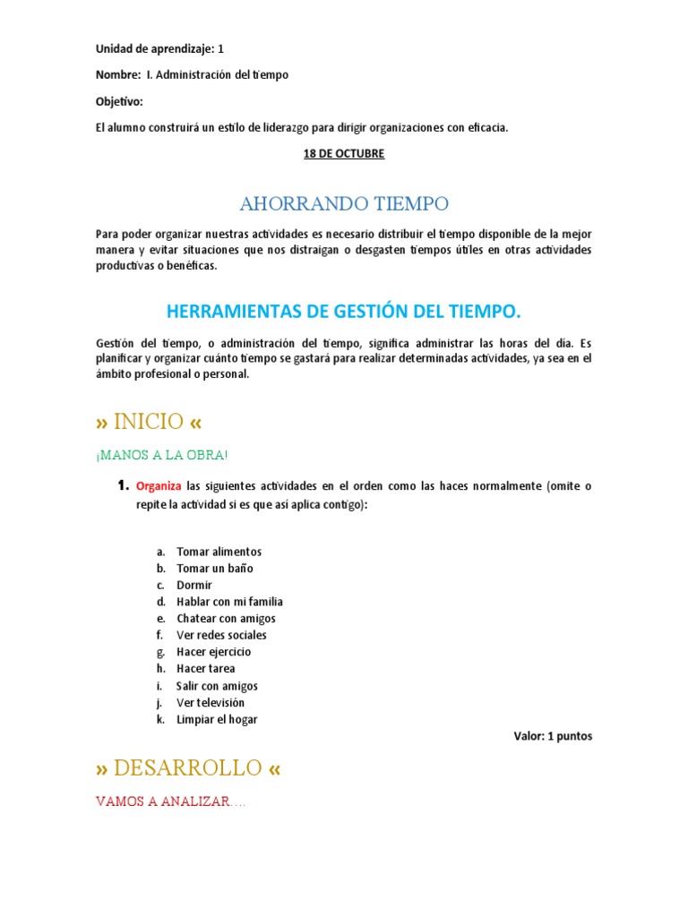 Herramientas para la Gestión del Tiempo | PDF | Gestión del tiempo ...