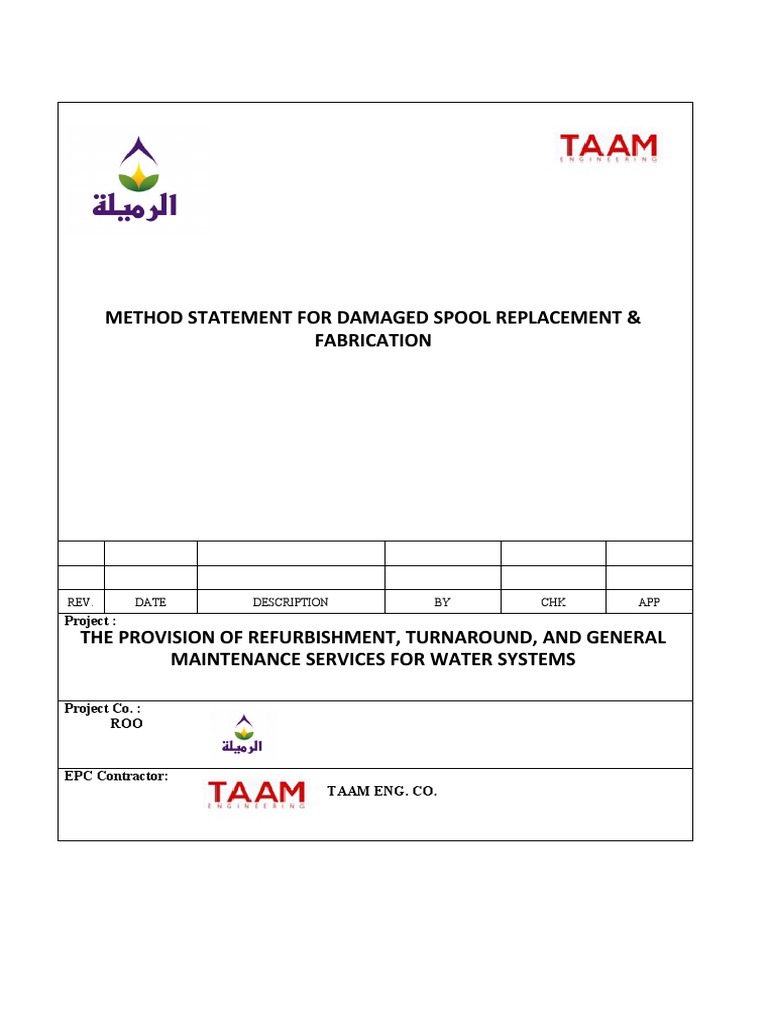 Damaged Spool Replacement Method Statement | PDF | Pipe (Fluid ...