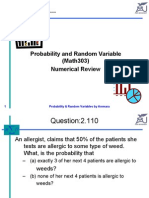 Welcome To : Probability and Random Variable (Math303) Numerical Review