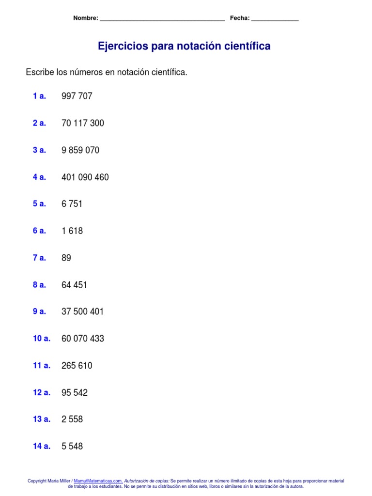Ejercicios valor posicional notacion cientifica pdf