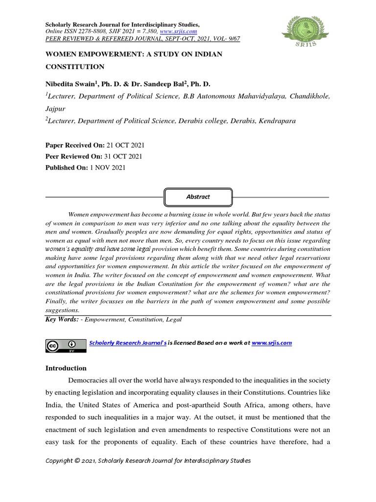 Women Empowerment: A Study On Indian Constitution | PDF | Empowerment ...