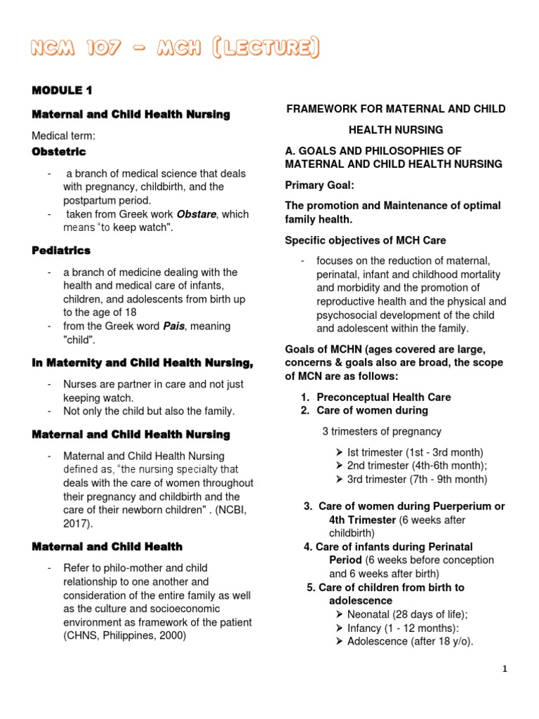 Maternal and Child Health Nursing Overview | PDF | Embryo | Maternal Death