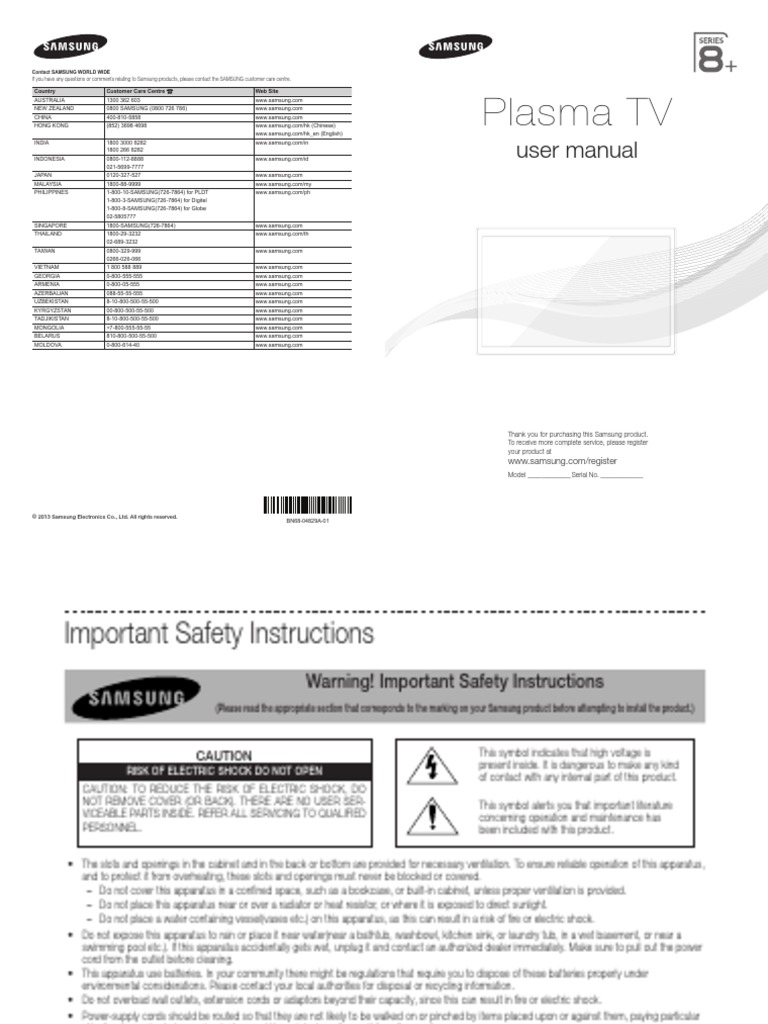 Samsung Plasma TV Manual PDF Ac Power Plugs And Sockets Computer