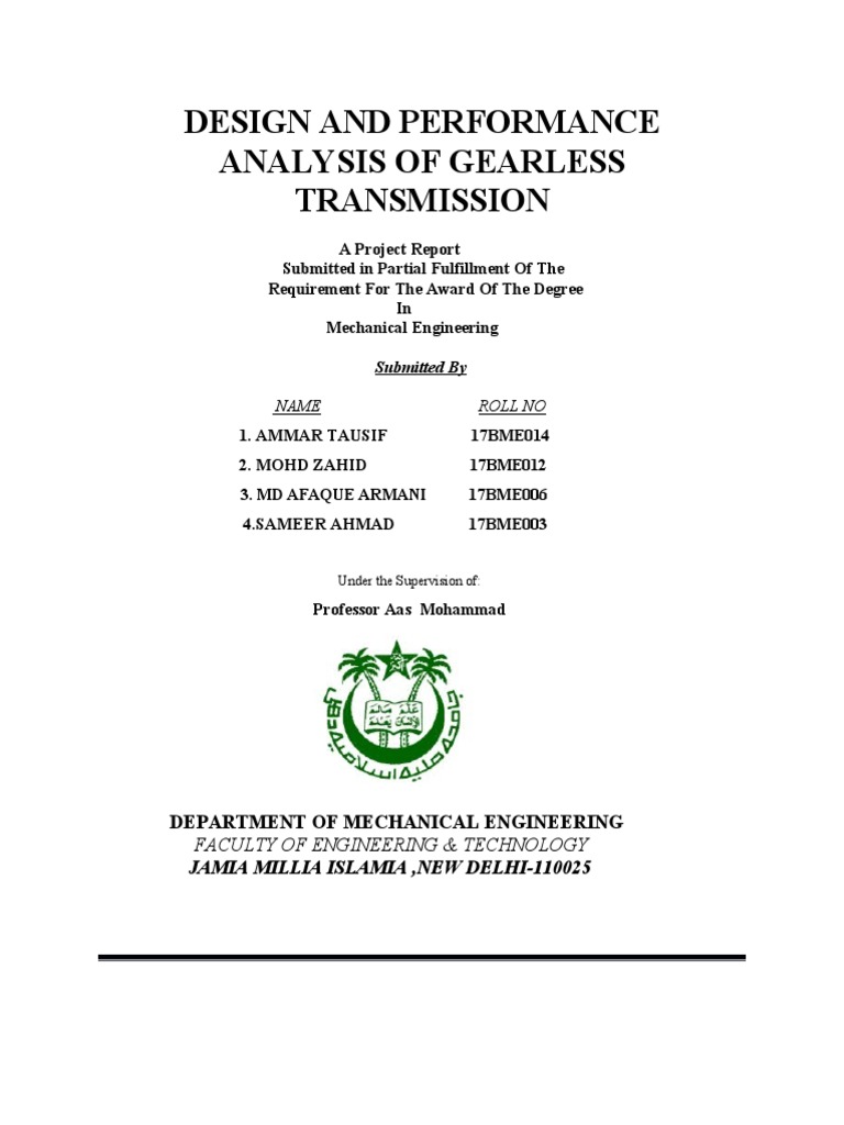 Design and Performance Analysis of Gearless Transmission A Project