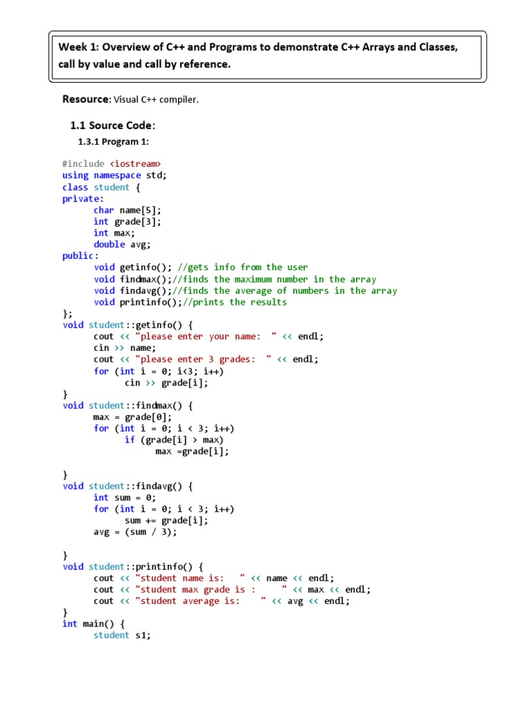 Week 1: Overview of C++ and Programs To Demonstrate C++ Arrays and ...