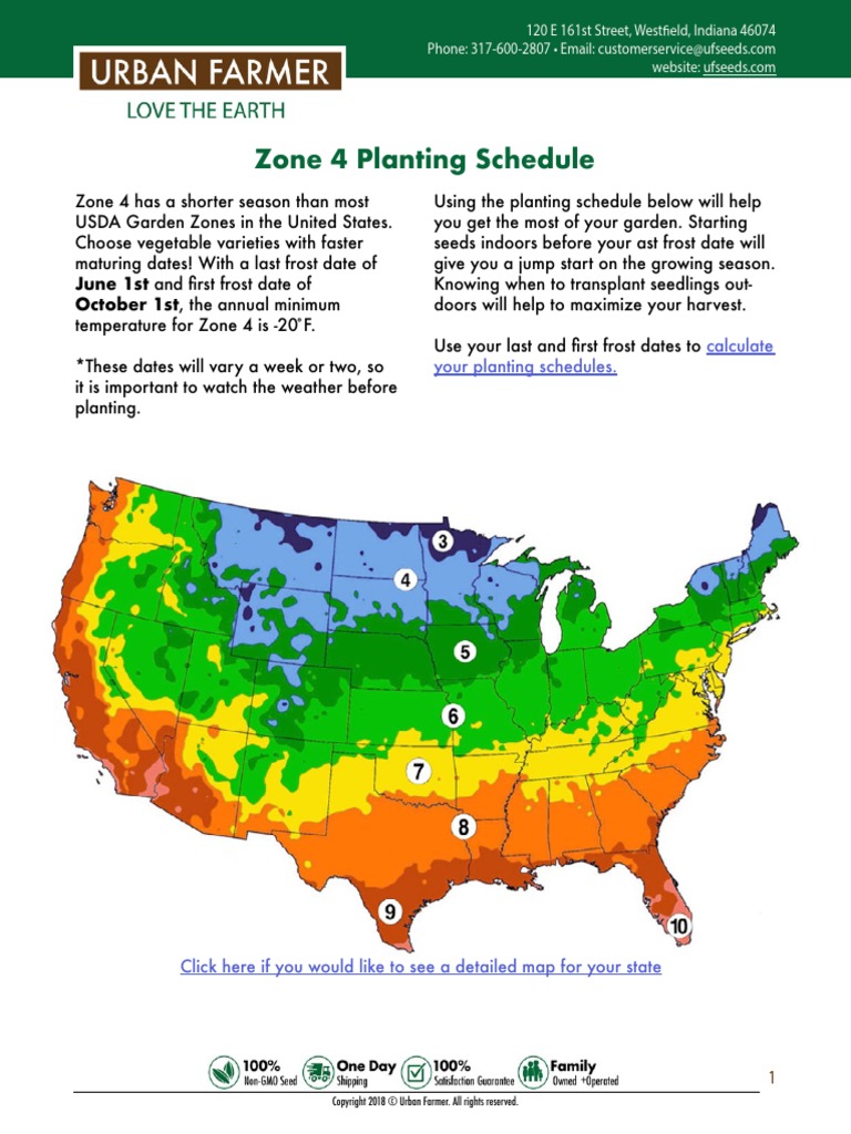 Zone 4 Planting Schedule June 1st and First Frost Date of October 1st