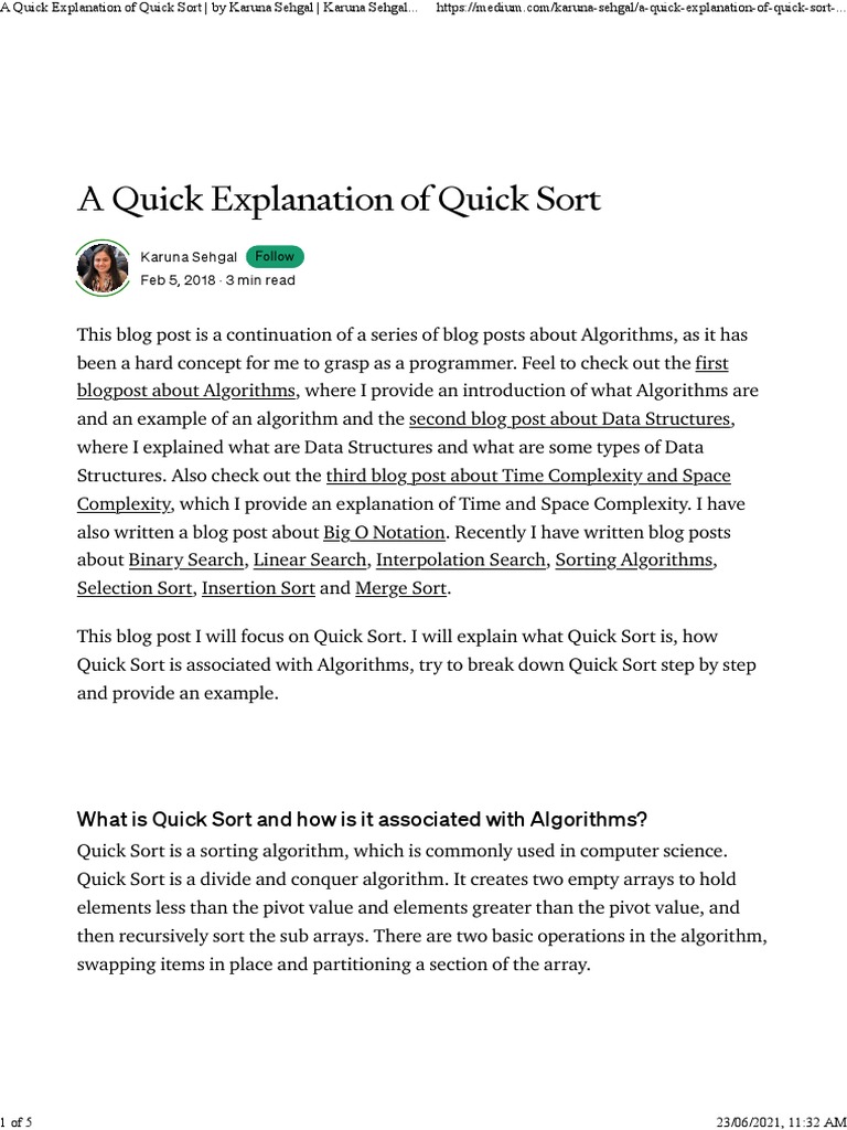 A Quick Explanation of Quick Sort by Karuna Sehgal Karuna Sehgal Medium ...