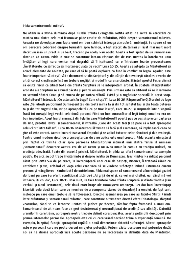 Pilda Samarineanului Milostiv | PDF