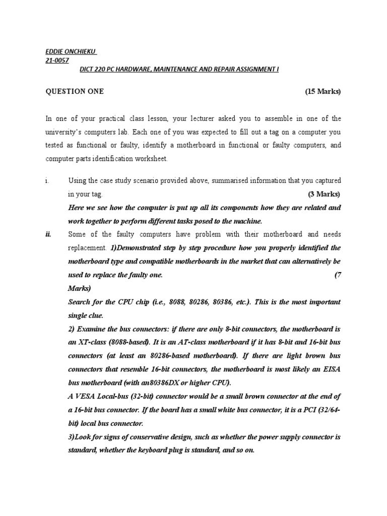 PC Hardware Repair Assignment Guide | PDF | Personal Computers ...