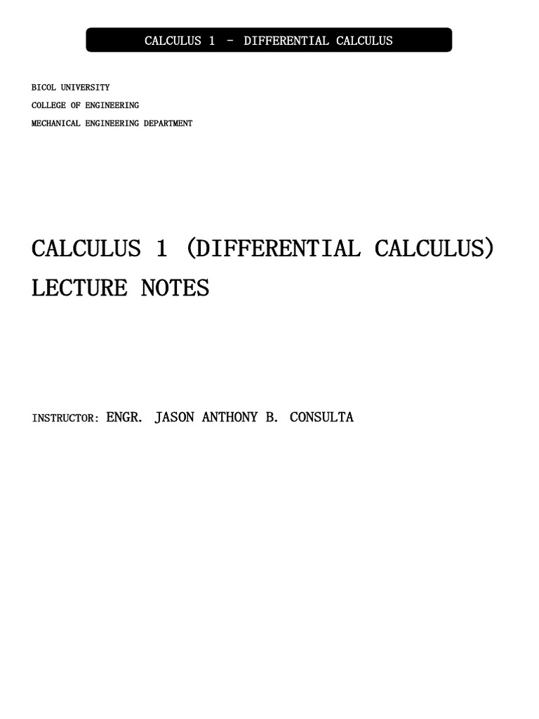 Calculus 1 (Differential Calculus) Lecture Notes: Engr. Jason Anthony B ...