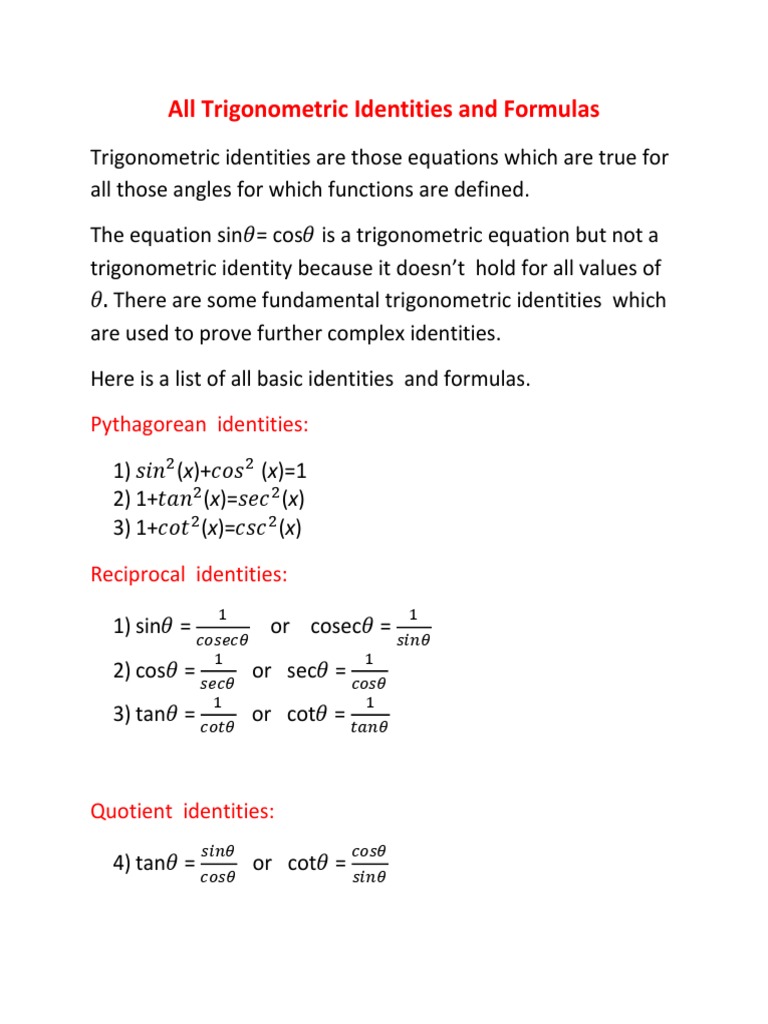 Comprehensive Trigonometric Identities | PDF | Trigonometric Functions ...