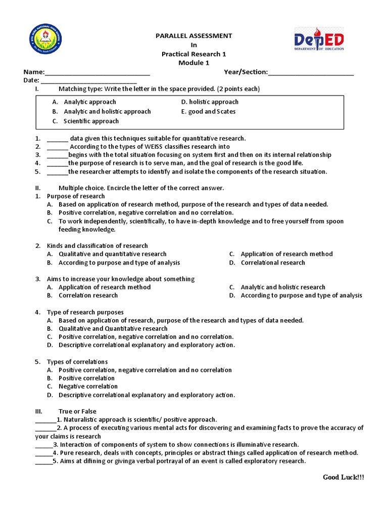 Parallel Assessment for Practical Research | PDF | Quantitative ...