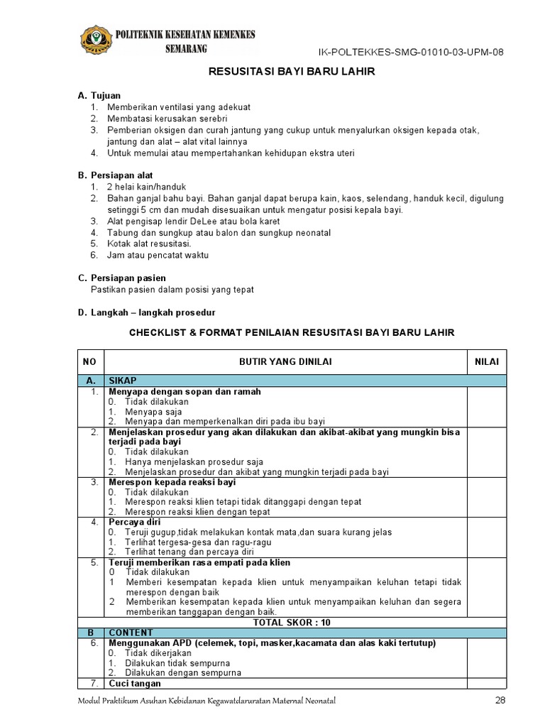 CHECKLIST Resusitasi New | PDF | Kesehatan Holistik | Sains & Matematika