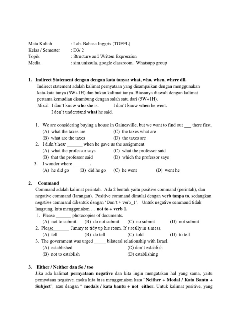 Indirect Statement Dengan Dengan Kata Tanya: What, Who, When, Where DLL ...