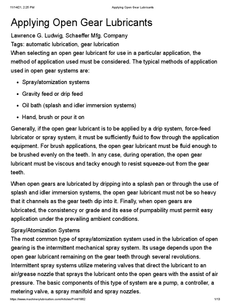 Applying Open Gear Lubricants PDF Gear Lubricant