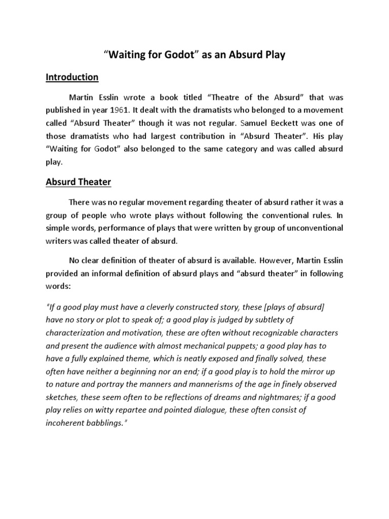 Waiting For Godot As An Absurd Play PDF