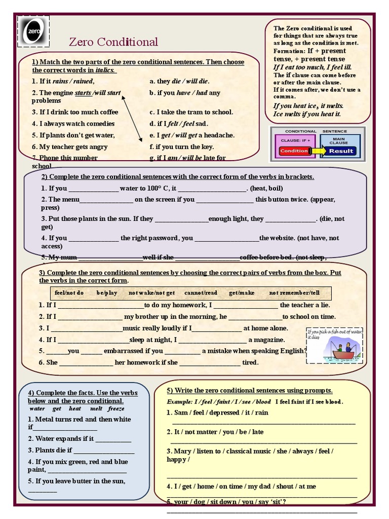 Zero Conditional Exercises and Practice | PDF | Sentence (Linguistics ...