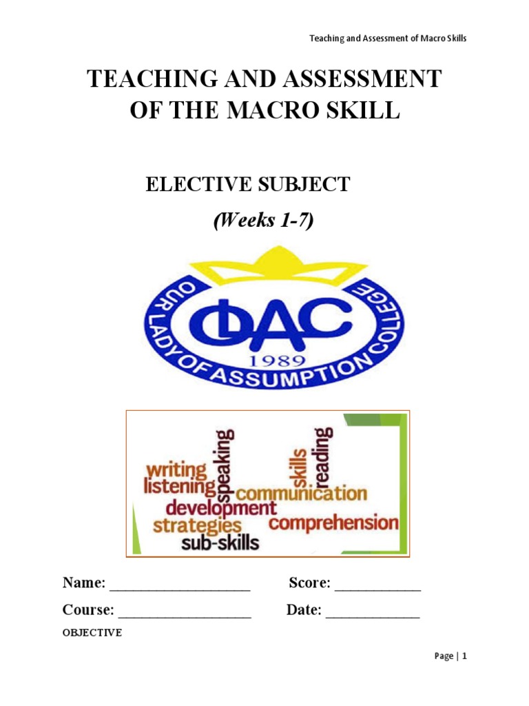 Teaching And Assessment Of The Macro Skill Elective Subject Pdf
