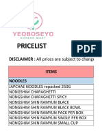 Yeoboseyo Pricelist