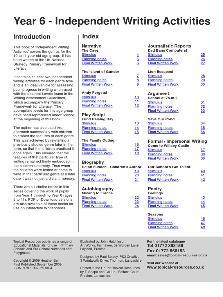 Year 5 and 6 Independent Writing Activities. | PDF | Word | Verb