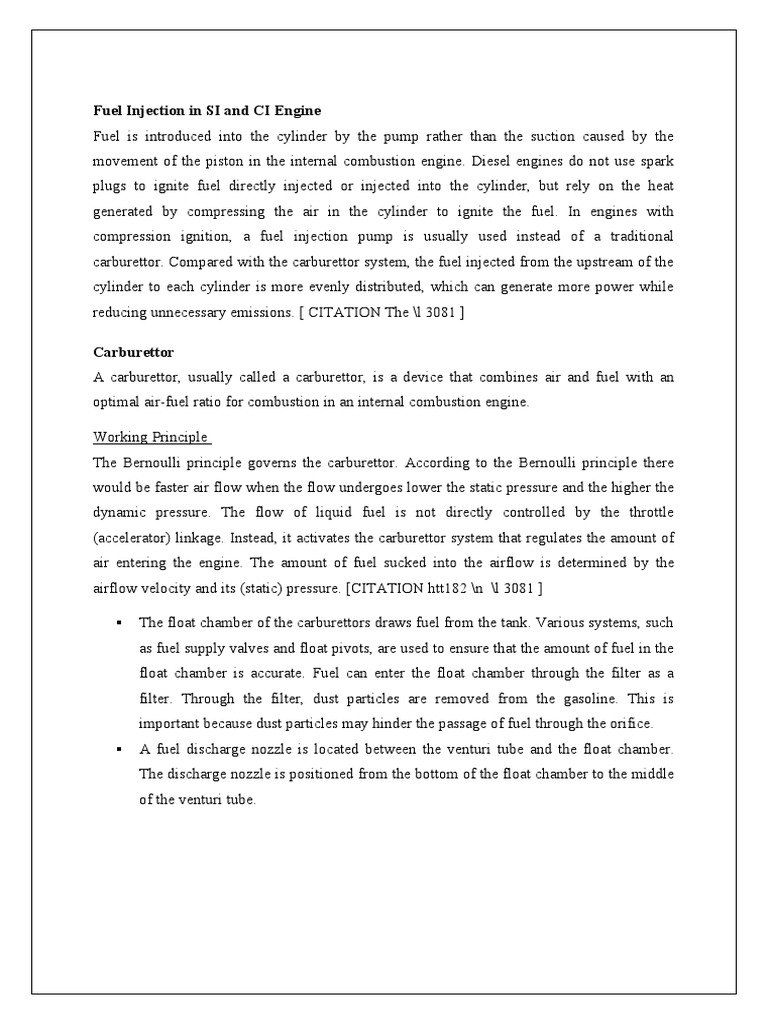 Fuel Injection in SI and CI Engine PDF Fuel Injection Carburetor